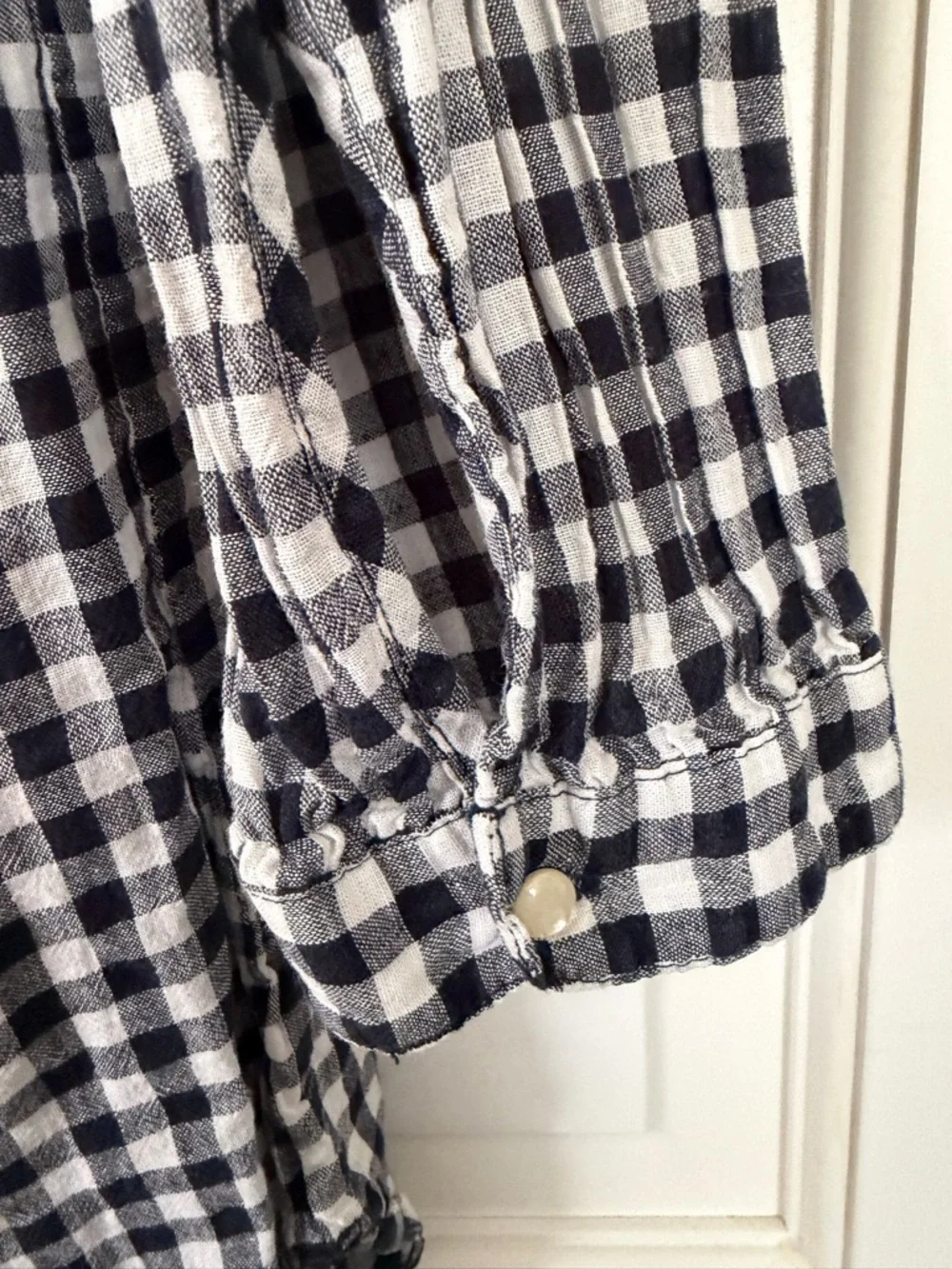 J. Crew Gingham tunic top. Navy & White. Linen & cotton blend Size XS 3/4 sleeve